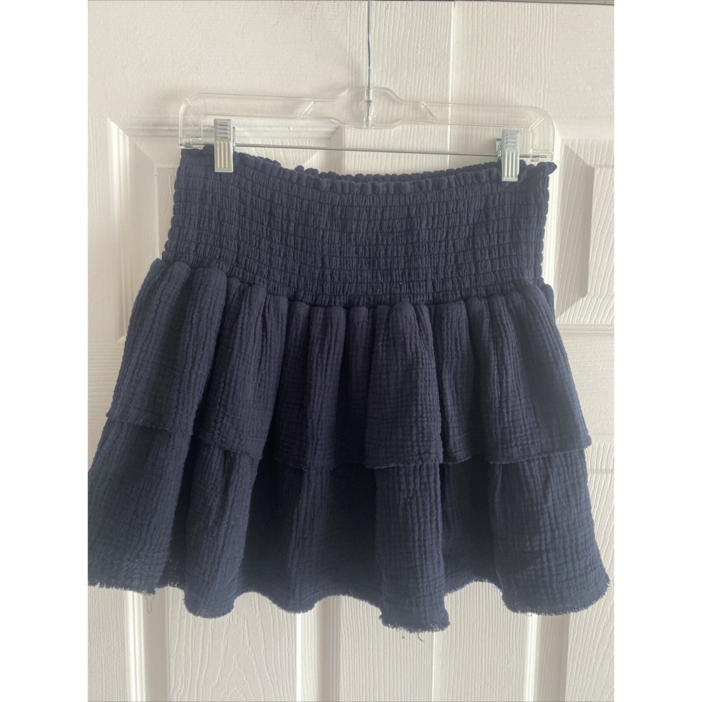 Sundays Smocked Tiered Mini Skirt Womens Size M Blue Gauze Boho Ruffle‎ Cotton